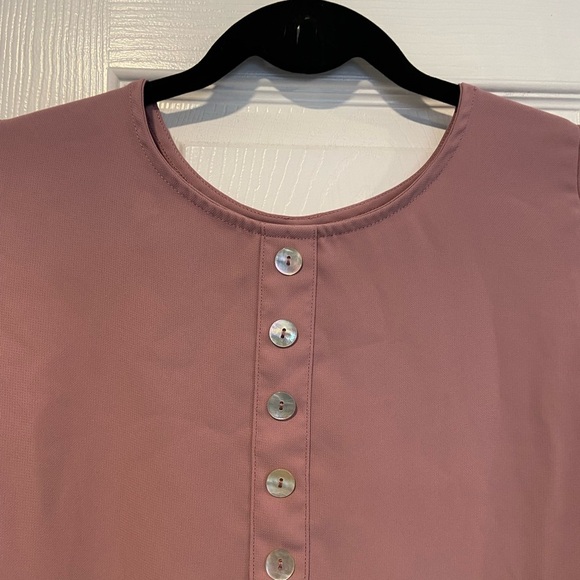 Zenana Premium Size S Dusty Pink Batwing Sleeve Pullover Blouse Pearl Buttons - Picture 5 of 13